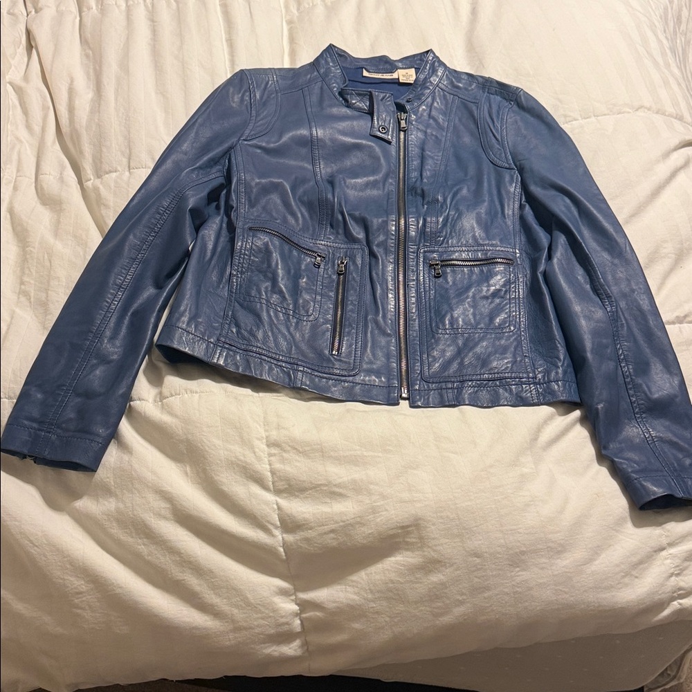 DKNY - Blue Leather Jacket - Medium - Picture 8 of 9